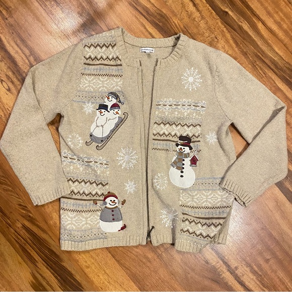 Croft & Barrow Beige Snowman Cardigan - Picture 1 of 3
